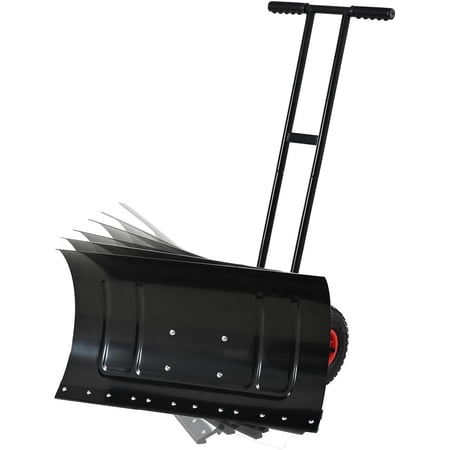 Heavy Duty Steel Snow Shovel for Driveway, 30" x 16.8" Large Snow Thrower, Snow Shovels with Wheels, Adjustable Handle, Angled Blade, Efficient Snow Removal, Back Saver Snow Plow