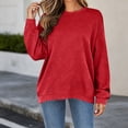 thumbnail image 5 of Women's Loose Fit Round Neck Long Sleeve Sweatshirt With Pocket Solid Color Pullover Comfy Casual Daily Wear | CSEONE,Red M, 5 of 7