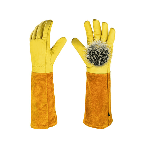 Wanyifa Long Gardening Gloves for Thorn Proof, Cowhide Leather Cactus Gloves,Long Forearm Protection, for Cactus,Rose Pruning Thorn,Yellow,m,1 Pair