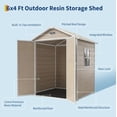 thumbnail image 3 of 6x4 FT Plastic Resin Outdoor Storage Shed with Floor, Weatherproof Garden Shed with Window & Lockable Door for Tools, Bikes & Lawn Mowers-Brown, 3 of 7