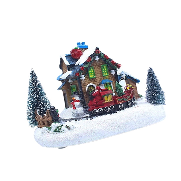 Yuarrent Navidad casa de nieve resina luminosa adorno de escritorio luces LED brillantes coloridas figuritas de pueblo que funcionan con pilas hogar Kits de decoración para fiestas Yuarrent HA038662-00