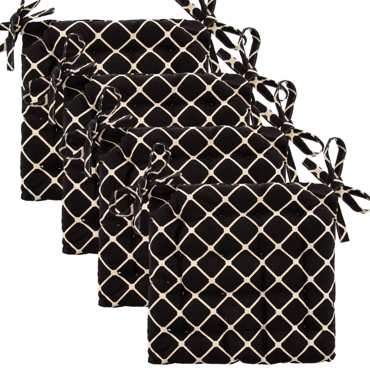 Set Of 4 Cotton Indoor Reversible Chair Cushions Pads With ...