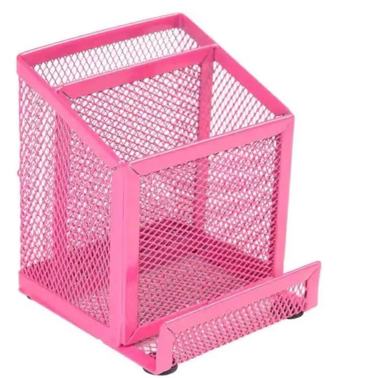3.86 in. x 4.06 in. x 4.6 in. Mesh Pen Holder Metal Pencil Holder in