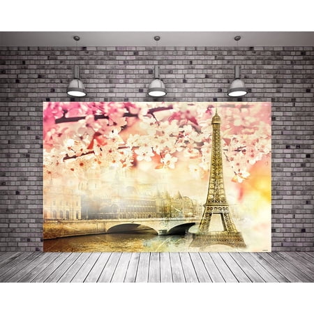 Hellodecor Polyster 7x5ft Paris Backdrop Eiffel Tower Photography