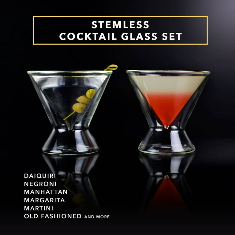 Dragon Glassware Martini Glasses, Stemless Clear Double Wall Insulated  Cocktail Glass, Unique and Fun Gift for Espresso Martini Lovers, Keeps  Drinks
