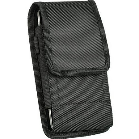 For BlackBerry Z30 Heavy Duty Black Vertical Canvas Nylon Pouch Case Metal Clip Holster Fits With OTTERBOX DEFENDER Case On