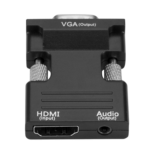 2 uds adaptador hembra compatible con HDMI a VGA macho con soporte de cable de audio negro