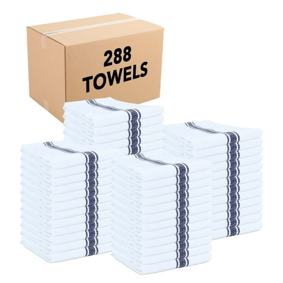 Arkwright Herringbone Kitchen Towels (15x25, 288 Bulk Case Pack), Cotton Dish Towel, White with Black Stripe