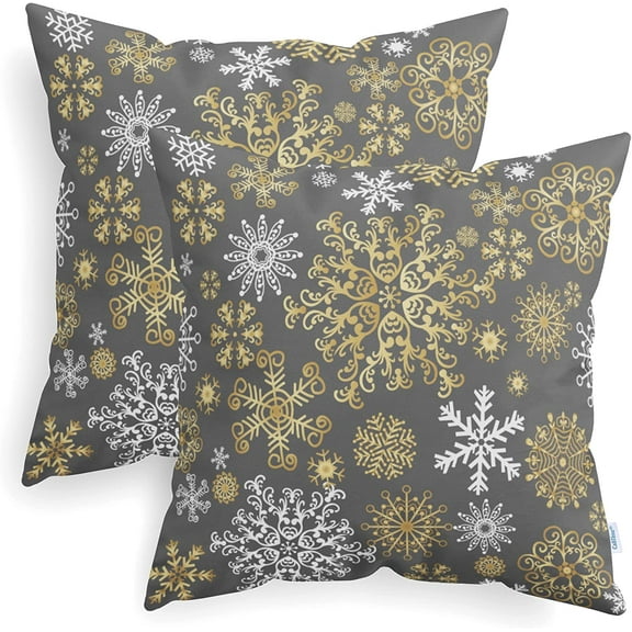 Pack of 2 Christmas Cozy Fleece Snowflakes Both Sides Throw Pillow Cases Cushion Covers for Couch Bed Sofa 18 X 18 Inches Medium Grey