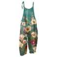 thumbnail image 4 of Women Leaf Print Bib Overalls Loose Fit Bohemian Wide Leg Jumpsuit With Pockets Green L, 4 of 4