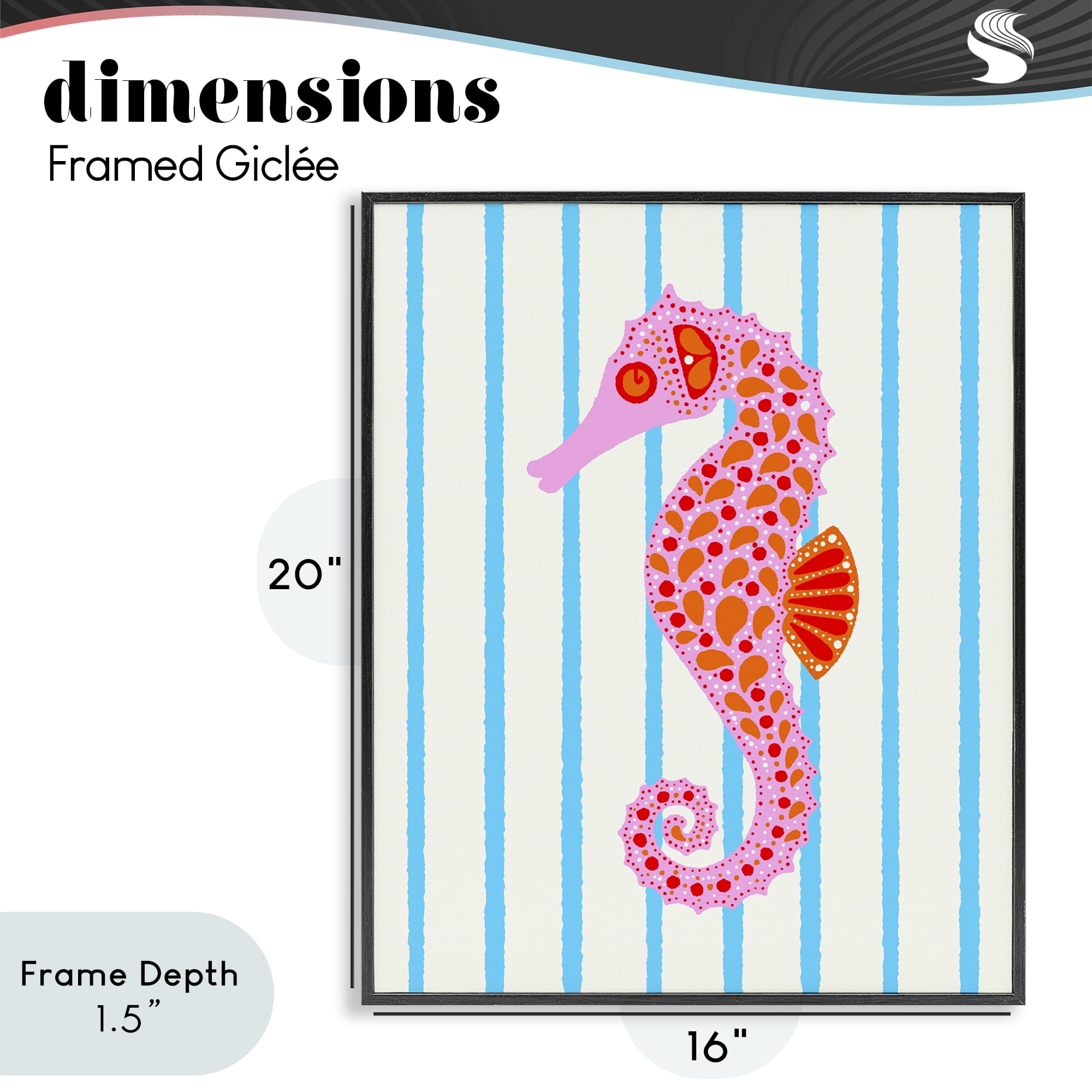 Stupell Industries Boho Seahorse on Stripes Black Framed Giclee Art, design by Indira Prieto | IndySign