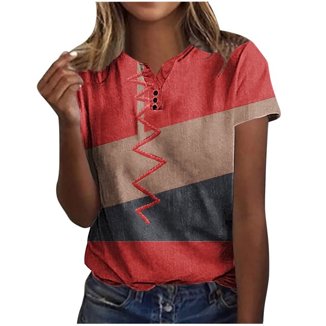 Pompotops Chemises Mode Décontractée pour Femmes Manches Courtes Tee-Shirt Ample Col en V Blouse Liquidation