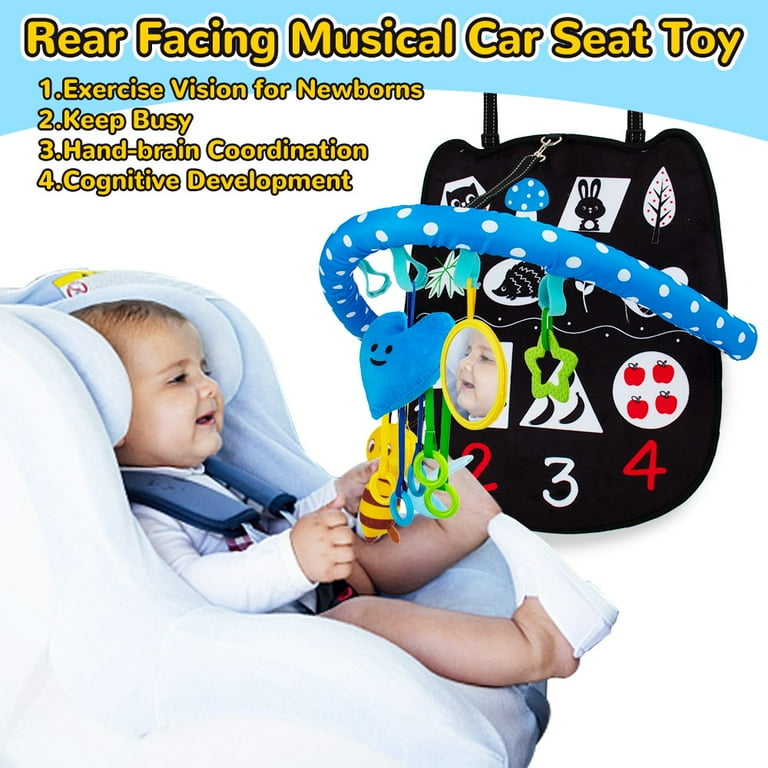 teytoy Baby Car Toys Rear Facing Double Sided Adjustable Car Seat Toys for Babies 6 12 Months with Baby Mirror Teether Toy and Sensory Pull String