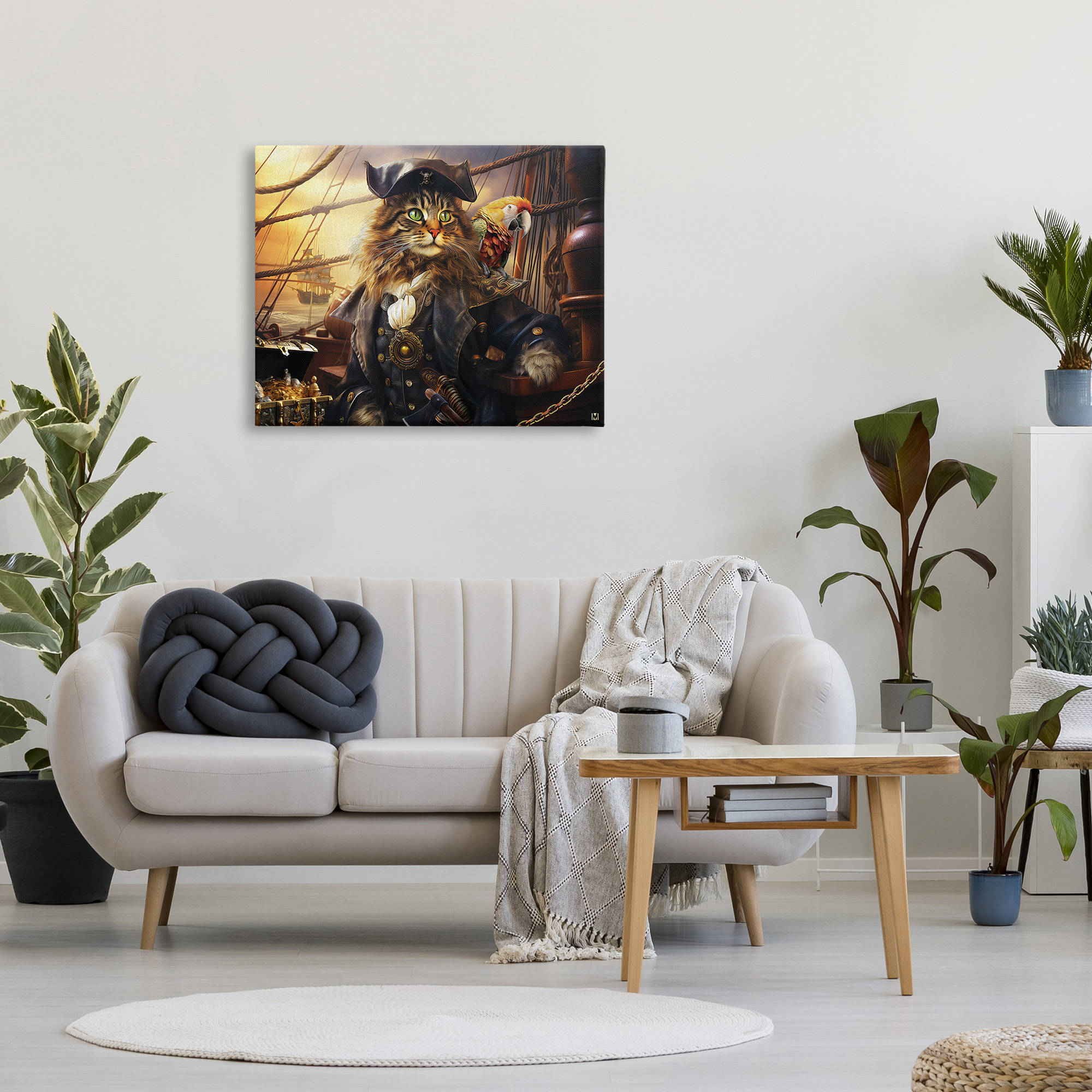 Stupell Industries Pirate Cat on Ship Animals & Insects Painting Gallery Wrapped Canvas Art Print Wall Art, 40 x 30
