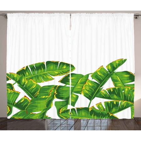 Botany Curtains 2 Panels Set, Vibrant Tropical Climate Large Leaves Habitat Summer Desert Foliage Image, Window Drapes for Living Room Bedroom, 108W X 108L Inches, Hunter Green Yellow, by