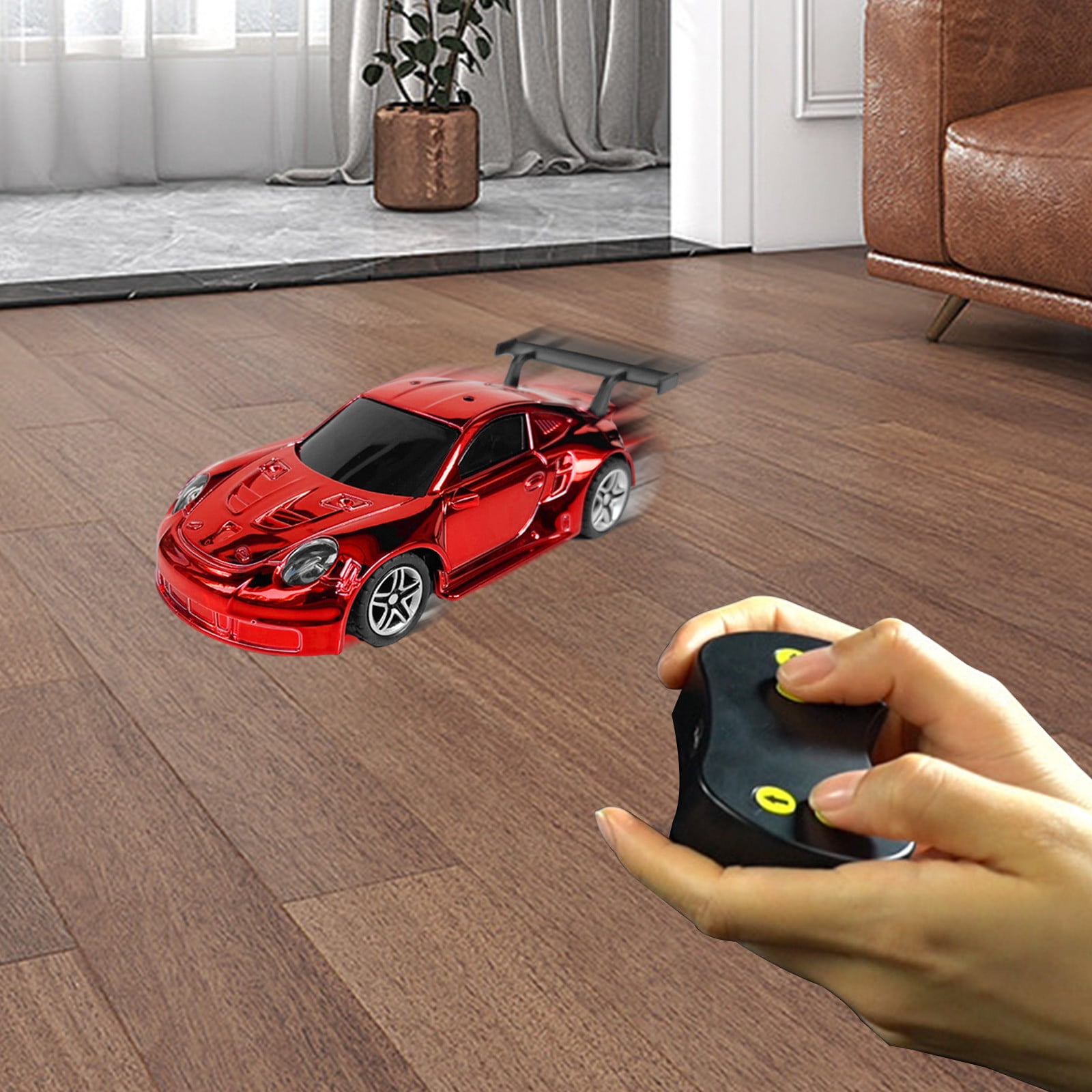 Toy Car RC Tesla Roadster in 1:64 Scale, Remote-Control Vehicle with Controller & USB Cable, Works On & Off Track