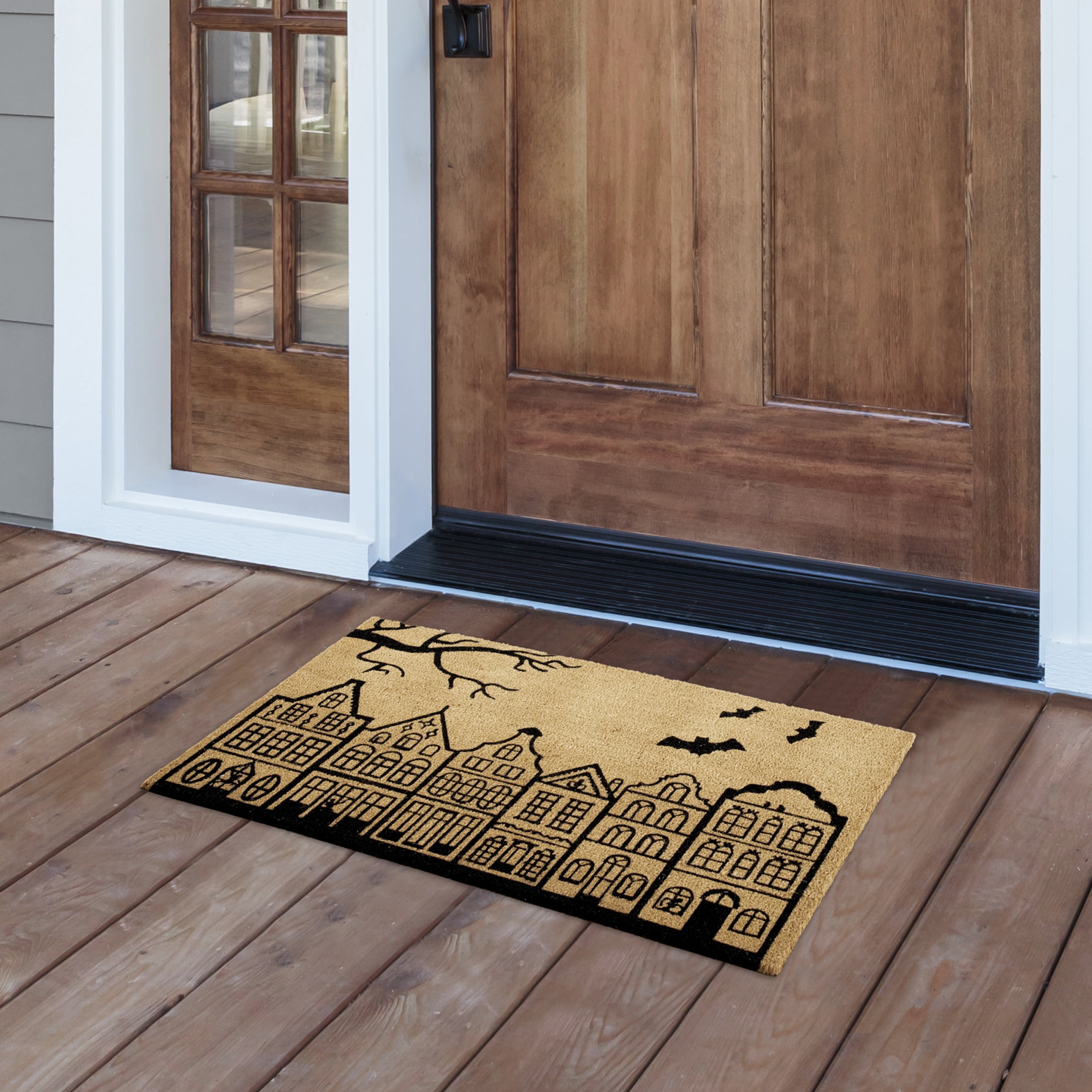 My Texas House Natural/Black Bats Halloween Outdoor Coir Doormat, 18" x 30"