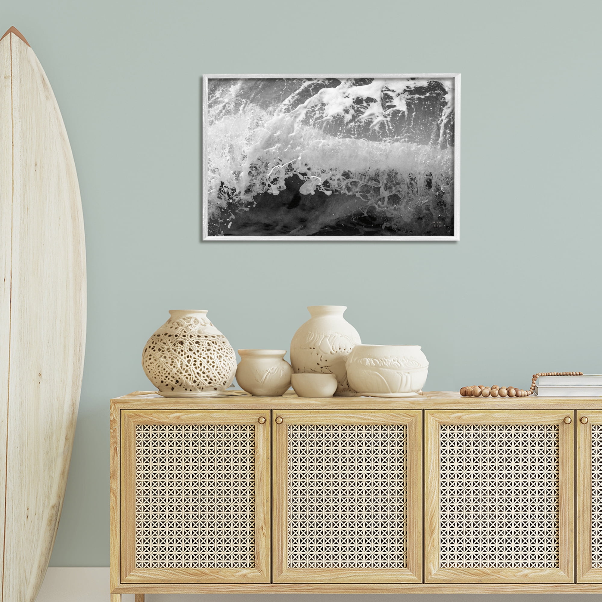 Stupell Industries Pacific Ocean Splash Landscape Photography White Framed Art Print Wall Art, 30 x 20