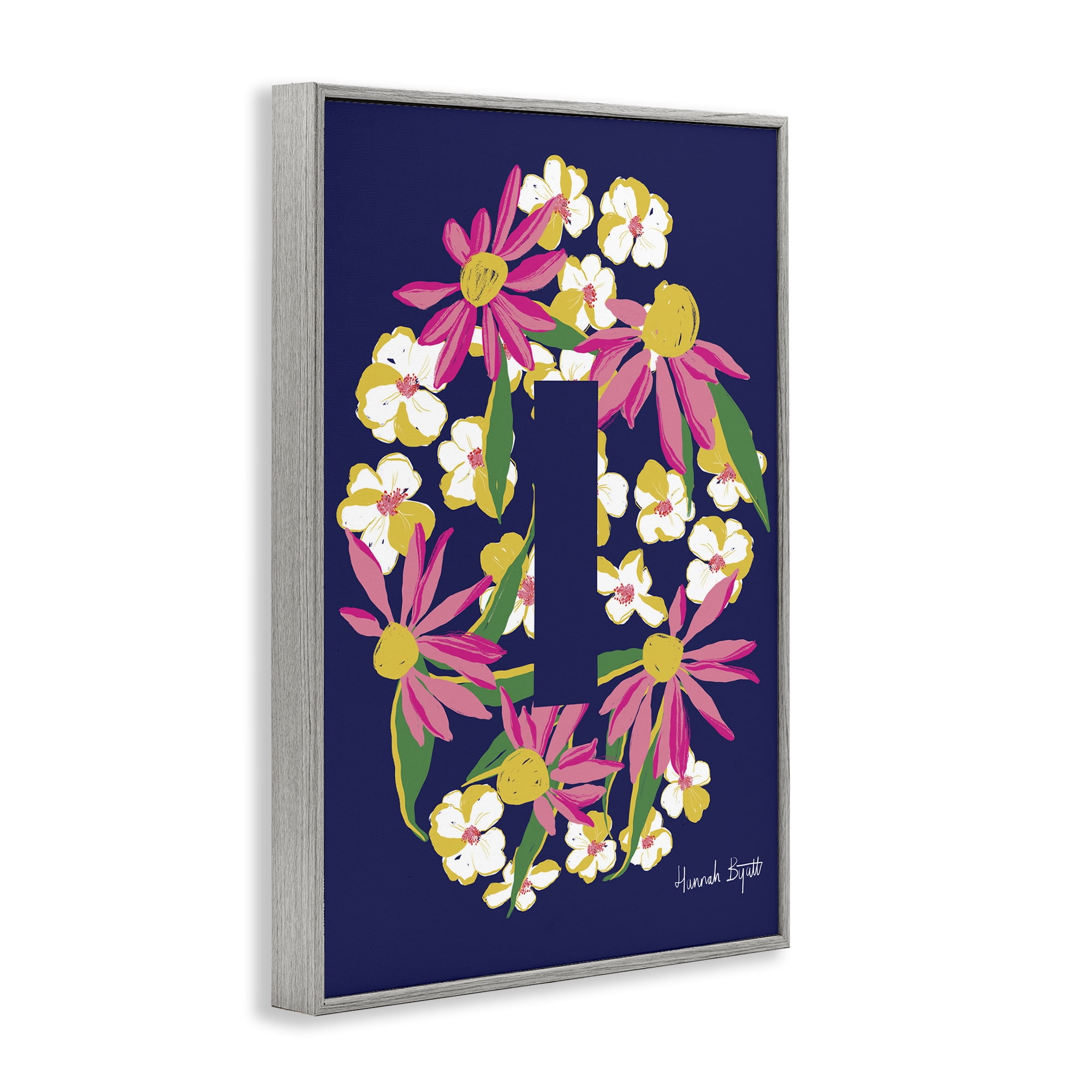 Stupell Industries Floral Bloom Letter I Botanical & Floral Painting Gray Framed Art Print Wall Art, 12 x 18