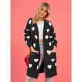 thumbnail image 6 of Women'S Cute Heart Long Cardigan Sweater V Neck Open Front Ribbed Knit Sweater Coats with Pockets Black XL, 6 of 8