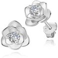 thumbnail image 1 of Pendientes TUNC de flor de rosa en plata de primera ley con baño de oro HIPOALERGÉNICOS, 1 of 4