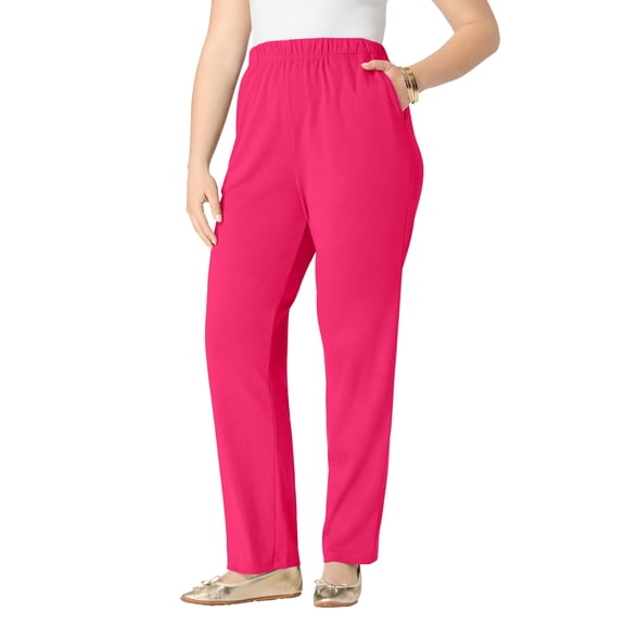 Roaman's Women's Plus Size Soft Knit Relaxed Pull-On Straight Leg Pant