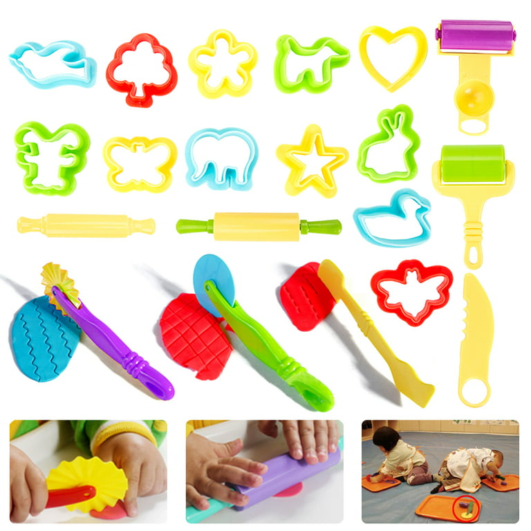 Yous Auto Play Dough Set for Kids, 20 Pcs Play Dough Tools Kit Playdough Tools and Cutters Modelling Sets Plastic Clay Accessories Colorful Rollers