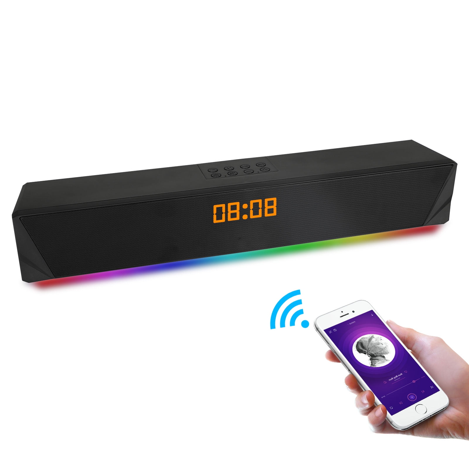 Sound Bar, TV Sound Bar with Subwoofer, Bluetooth 5.0 Soundbar with RGB Light, Wired & Wireless