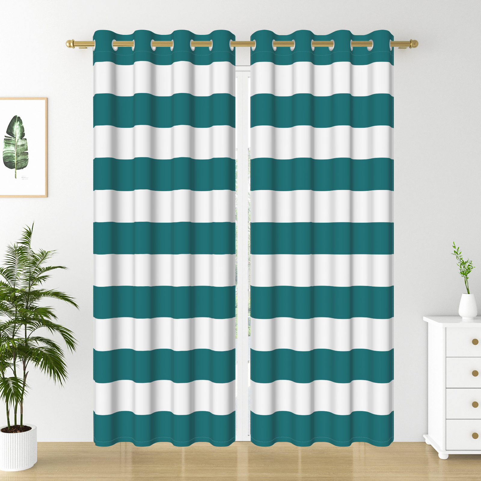 Nanqianyi Dark Blue White Striped Blackout Curtains for Bedroom Living Room, 52"W x 63"L, Thermal Insulated Grommet Window Drapes 2 Panels