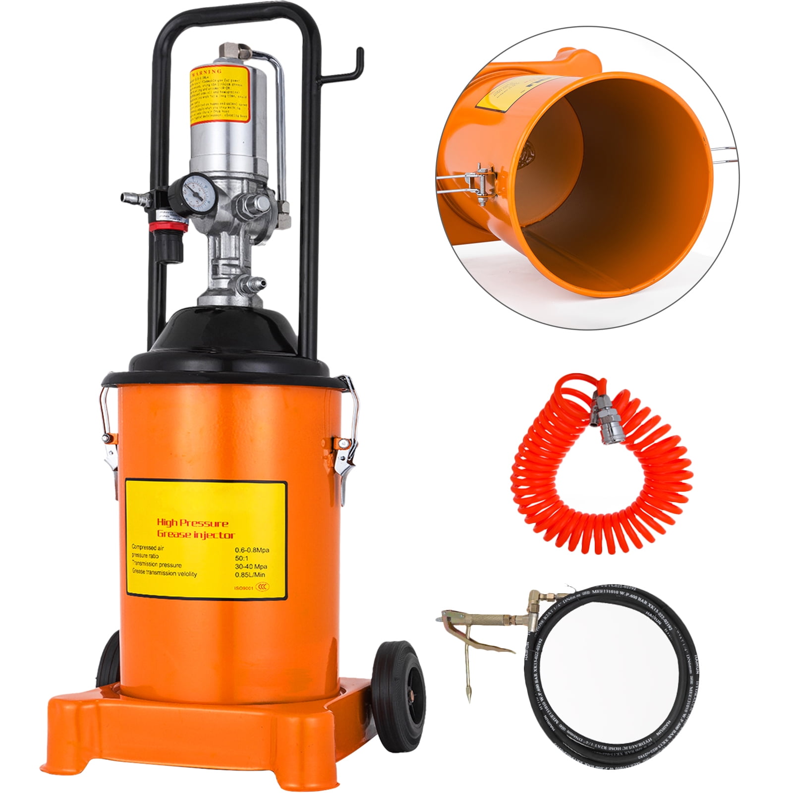 VEVOR 10 Gallon 40L Air Pneumatic Compressed Grease Pump Dispenser High Pressure 