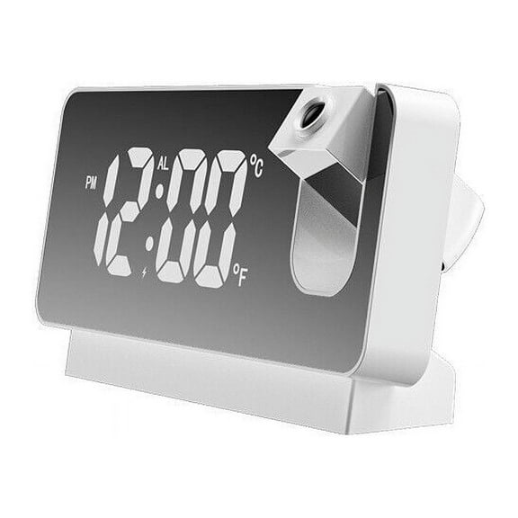 NIFFPD Digital Alarm Clock Projection Alarm Clock LED Alarm Clock for Bedrooms with USB Charger Port, 360° Projector,Dimmer,12/24H & DST,7.5" Dual Loud Alarm Clock for Heavy Sleeper White