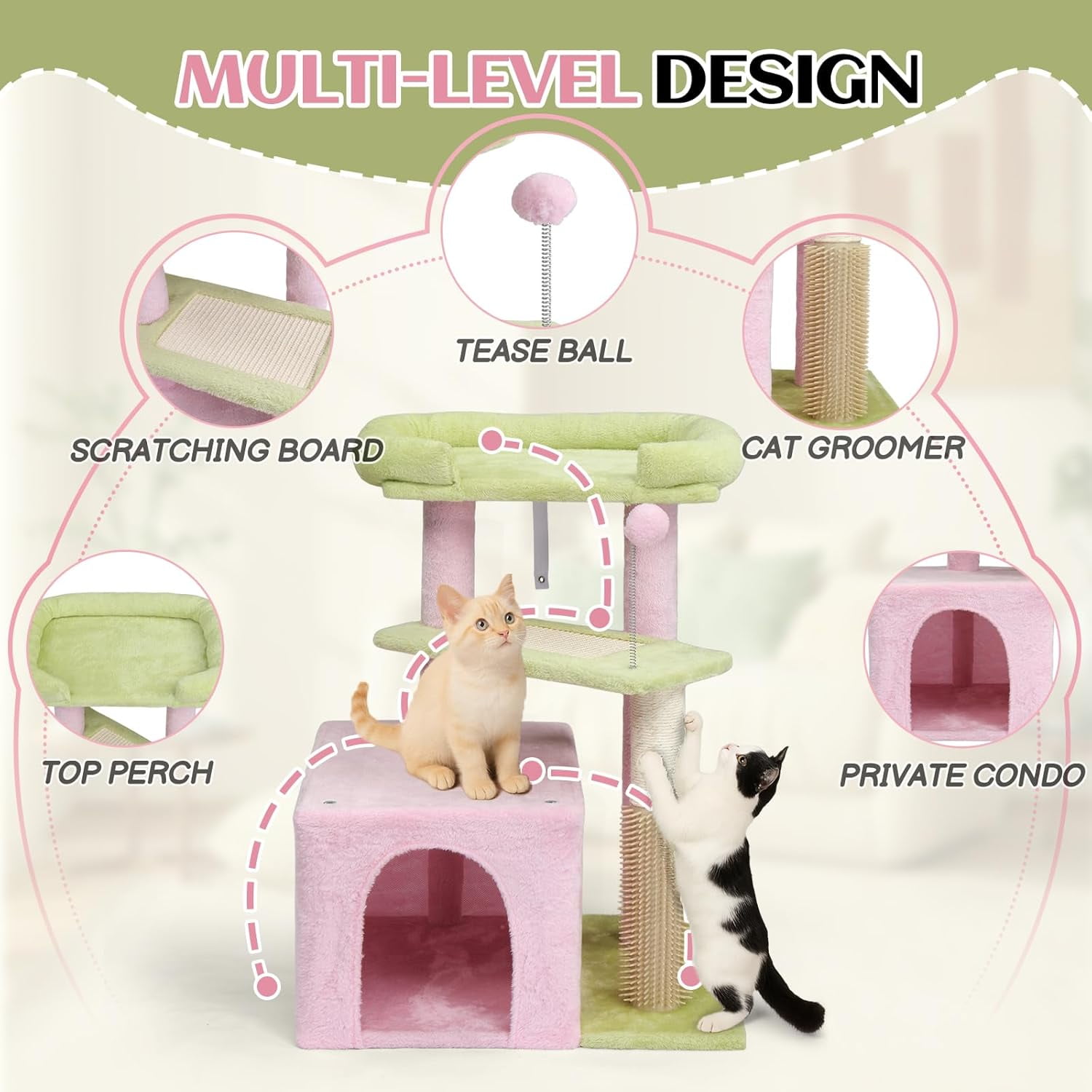 VINGLI Cat Tree, 27 inch Small Cat Tower with Scratching Post and Pad, Cat Condo for Indoor Kittens Padded Top Bed, Cats Indoor Activity Center