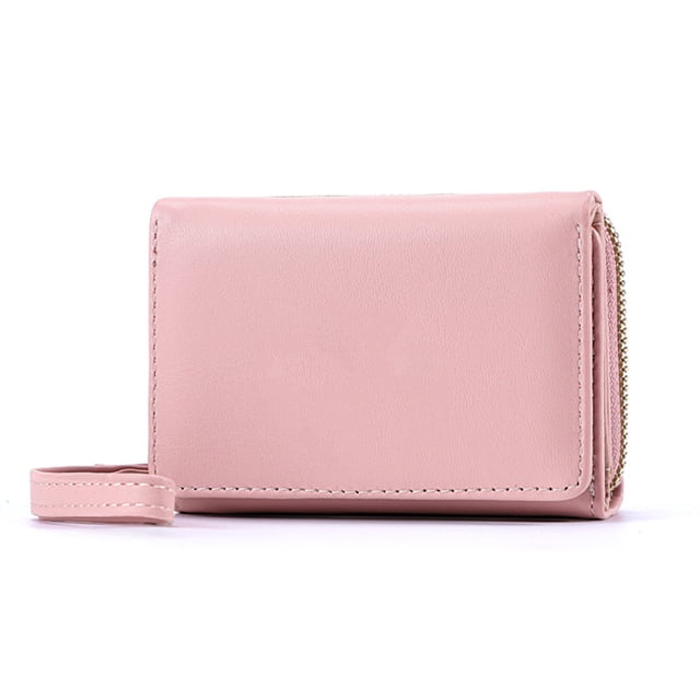 Sonducket Carteras de mujer Color sólido PU tarjetero corto cierre con cremallera monedero de tres pliegues estilo Simple bolso moneda llaves Carteras Rosa