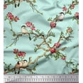 thumbnail image 1 of Soimoi Green Modal Satin Fabric Floral & Franklin Gull Bird Print Fabric by Yard 42 Inch Wide, 1 of 3