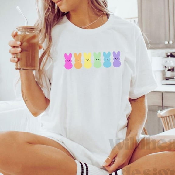 Peeps Easter Shirt, Easter T-Shirt, Short Sleeve Crew, Bunny Shirt, Unisex Xs-2x _ Color_ White _ Size_ Various