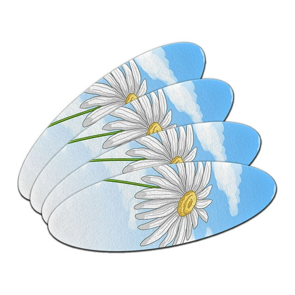 White Daisy Flower - Blue Sky Double-Sided Oval Nail File Emery Board Set 4 Pack