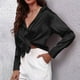 thumbnail image 3 of Camisa de manga larga de satén para mujer - Elegante blusa de imitación de seda - Corte holgado para la oficina o una fiesta, 3 of 5