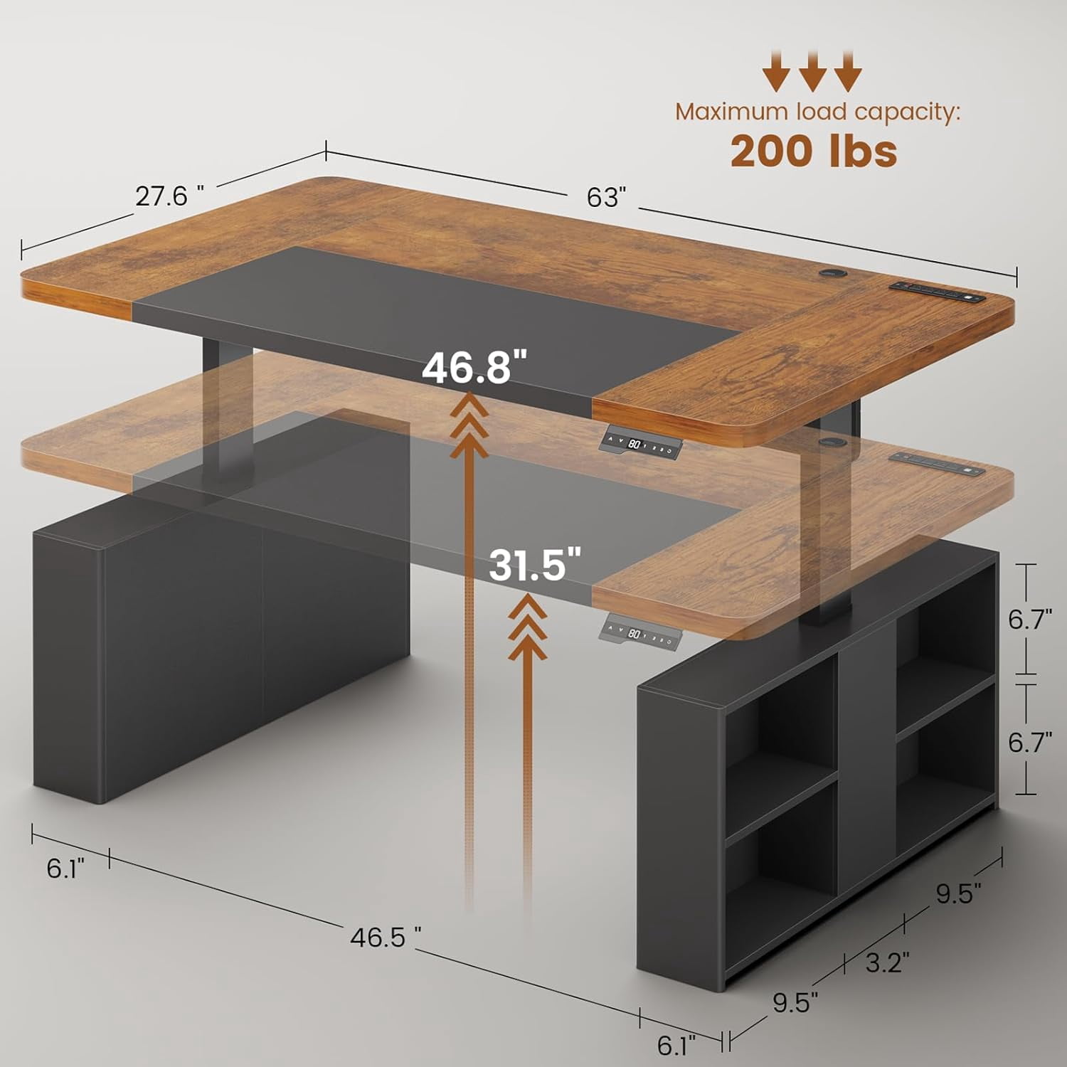 SEDETA 63" Standing Office Desk with Storage, Height Adjustable Executive Desk witj Power Outlets & Open Shelves, Large Computer Desk with Privacy Panel for Home Office, Black