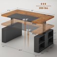 thumbnail image 3 of SEDETA 63" Standing Office Desk with Storage, Height Adjustable Executive Desk witj Power Outlets & Open Shelves, Large Computer Desk with Privacy Panel for Home Office, Black, 3 of 9