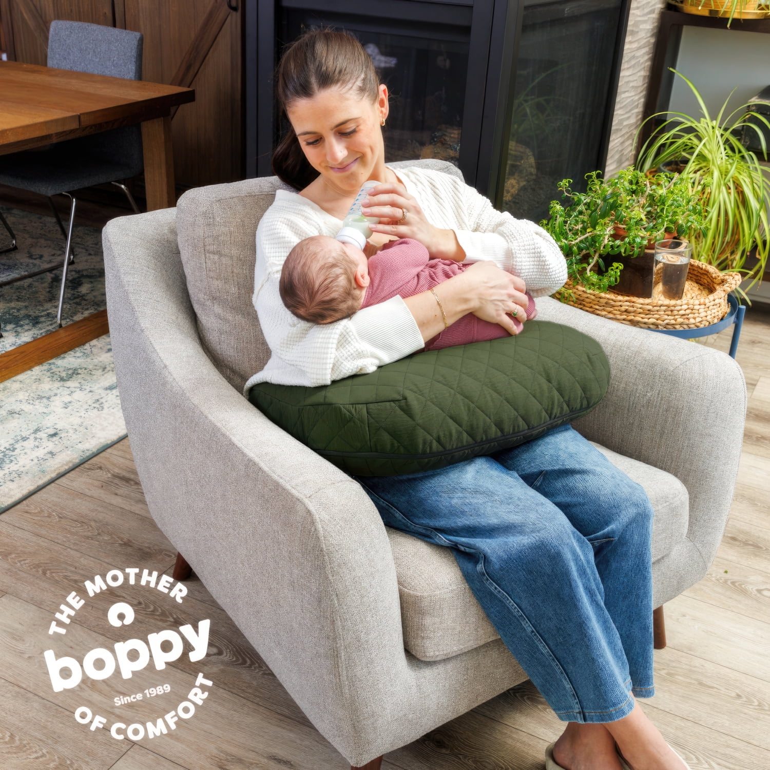 Boppy Nursing Pillow - Ergonomic Bottle & Breastfeeding Pillow, Higher, Firmer & Larger, Water-Repellent with Washable Premium Fabric Cover, Baby Safety Alliance Verified - Quilted Moss