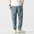 thumbnail image 2 of SWSMCLT Men's Casual Lounge Elastic Waist Loose Soft Linen Casual Pants Long Trousers Tapered Drawstring Pants Light Blue Small, 2 of 4