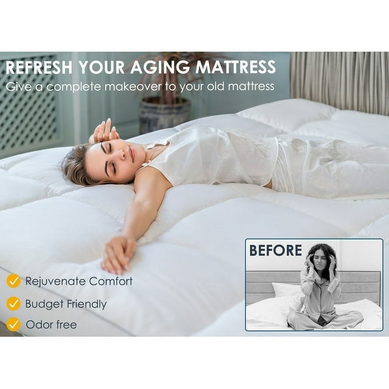 Queen Size Mattress Topper White Luxury Down Alternative Fiber, Pamyo Mattress Topper with Elastic band
