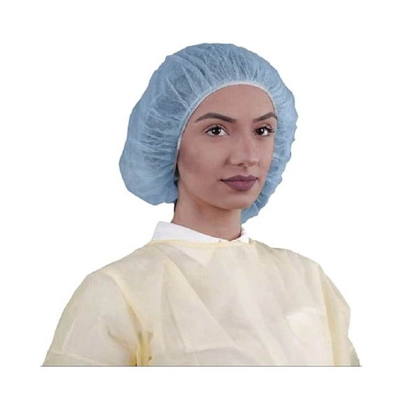 Bouffant Cap, Polypropylene, 21 in Dia., Blue, M, 1000 PK