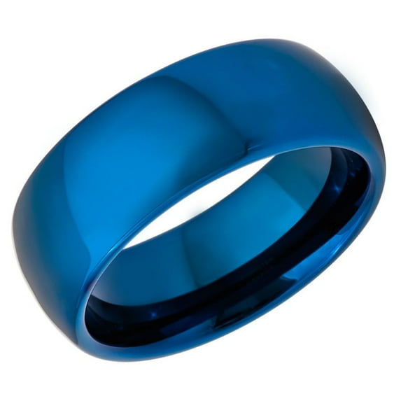 Men's Women's Tungsten Wedding Band Engagement Ring 8mm Domed Blue Ring, SZ 8.5