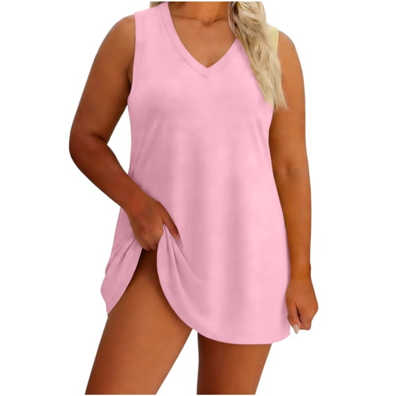 ZHYou Womens Plus Size Dresses Sleeveless V Neck Flowy Pullover Casual Lightweight Summer Women Dresses Pink 5XL