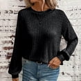 thumbnail image 2 of TSADFHJI Summer Tops Teens New Comfortable Casual Lace Splicing Solid Color Pullover Long Sleeve Top L Black, 2 of 4
