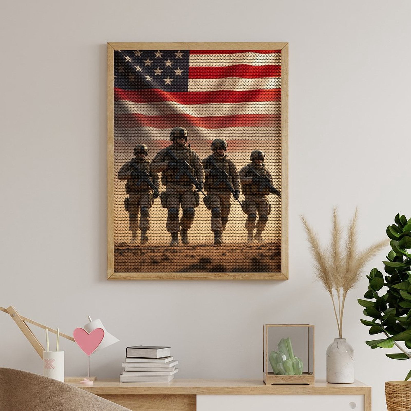 Diamond Art Kits for Adults, American Soldiers Marching Determined 5D Diamond Painting Kits for Adults Beginners, DIY Full Drill Diamond Painting, Gem Art and Crafts 12x16