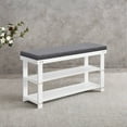 thumbnail image 2 of 3-Layer Bamboo Shoe Bench, Sturdy Shoe Organizer with Bench Seat, White & Gray, 11.4 x 35.4 x 19.3, 2 of 6