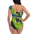 thumbnail image 5 of Rateoe Grazing Cows Mountain View Pattern Women One Piece Swimsuits Tummy Control One Shoulder Bathing Suits Ruffle Swimwear-, 5 of 6