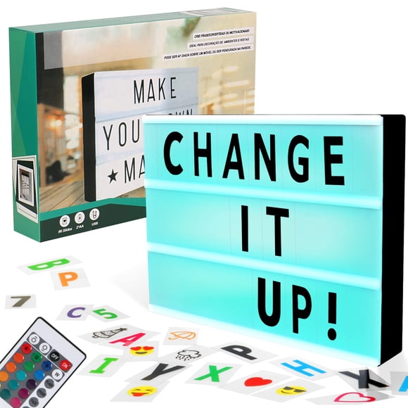 Letrero Luminoso LED 16 Colores Cine Caja de Luz LED A4 con 192 Letras Números Emoticonos Decorativas Cinema Light Box Decoración para Habitación Tienda Cumplea&nt